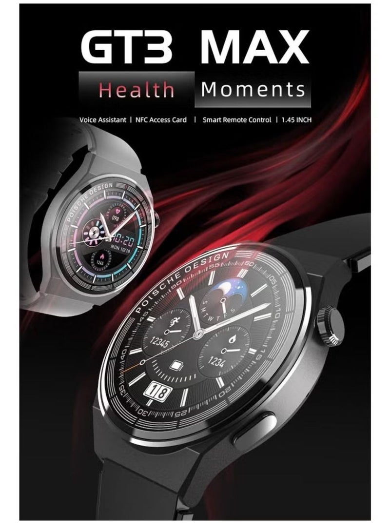 Porsche GT3 Max 1.45 Inch HD Full Screen Smart Watch with Three Set Strap and Wireless Charger for Men's and Boys  - Image 1