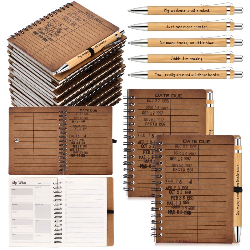 Resurhang 10 Sets Book Club Gifts Journal A6 Library Due Date Spiral Notebooks Planners with Bamboo Pens to Do List Reading Journals Gifts for Women Teacher Reader Student Librarian - Image 1