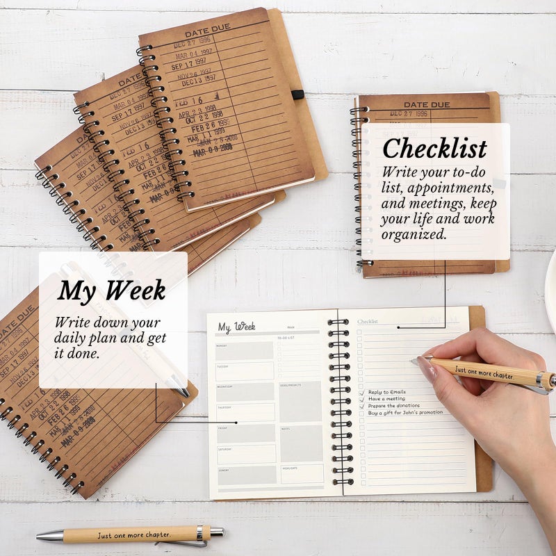 Resurhang 10 Sets Book Club Gifts Journal A6 Library Due Date Spiral Notebooks Planners with Bamboo Pens to Do List Reading Journals Gifts for Women Teacher Reader Student Librarian - Image 4