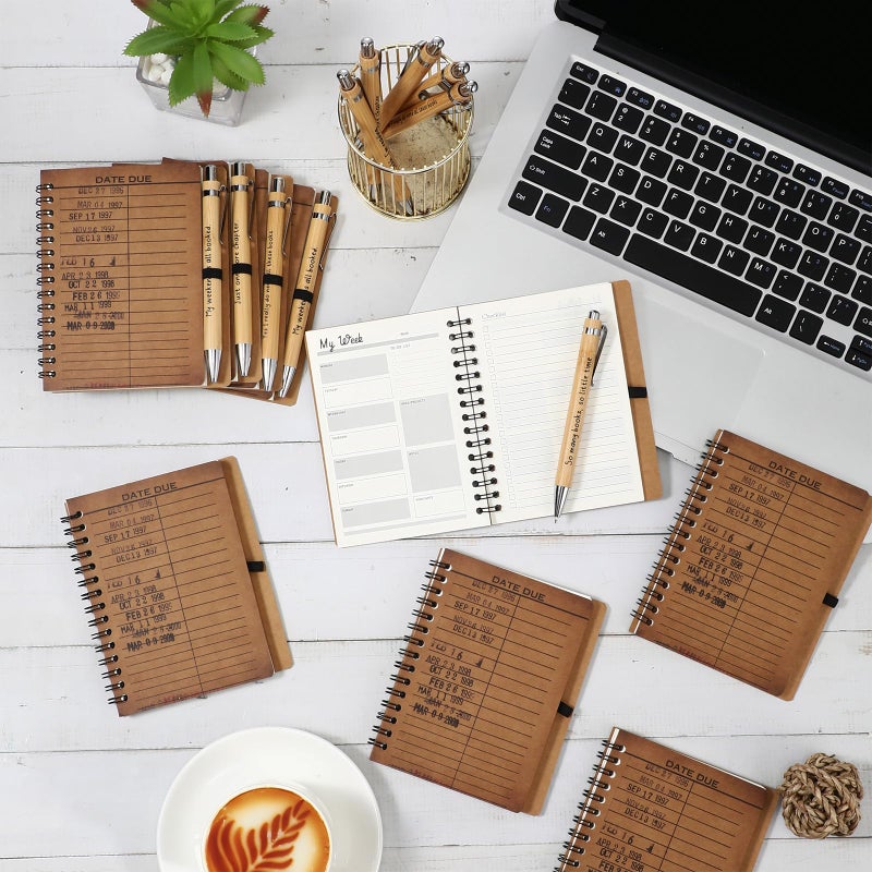 Resurhang 10 Sets Book Club Gifts Journal A6 Library Due Date Spiral Notebooks Planners with Bamboo Pens to Do List Reading Journals Gifts for Women Teacher Reader Student Librarian - Image 5
