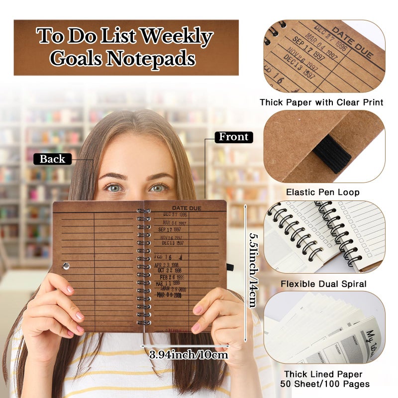 Resurhang 10 Sets Book Club Gifts Journal A6 Library Due Date Spiral Notebooks Planners with Bamboo Pens to Do List Reading Journals Gifts for Women Teacher Reader Student Librarian - Image 2