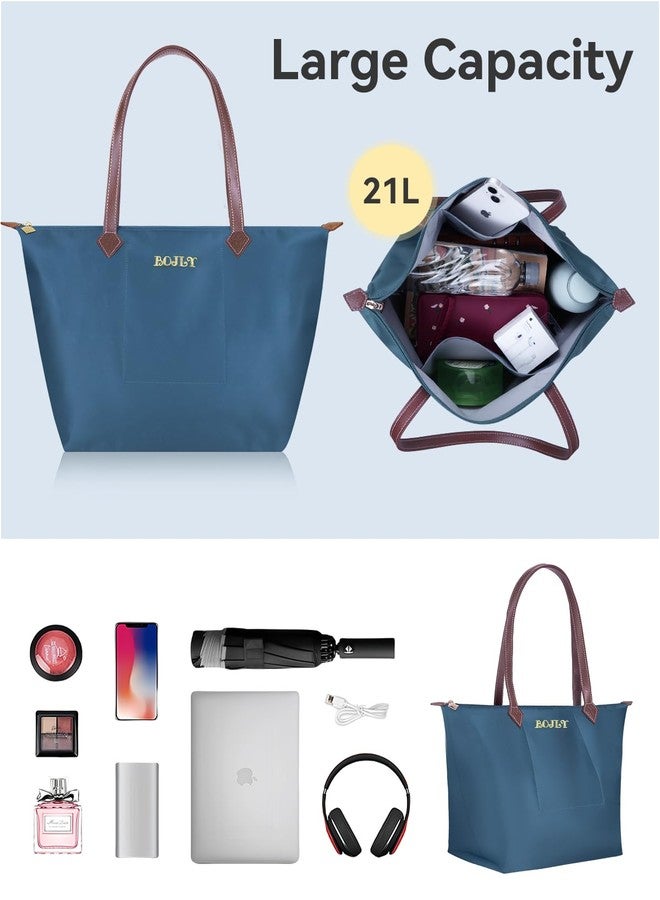 BOJLY Tote Bag for Women, 21 Liters Large Capacity Waterproof Tote Bag, Multi-Pocket Shoulder Bag, Suitable for Daily Travel, Work, Beach Shopping Bag Peacock Blue - Image 5