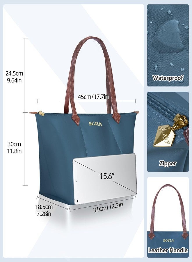 BOJLY Tote Bag for Women, 21 Liters Large Capacity Waterproof Tote Bag, Multi-Pocket Shoulder Bag, Suitable for Daily Travel, Work, Beach Shopping Bag Peacock Blue - Image 4
