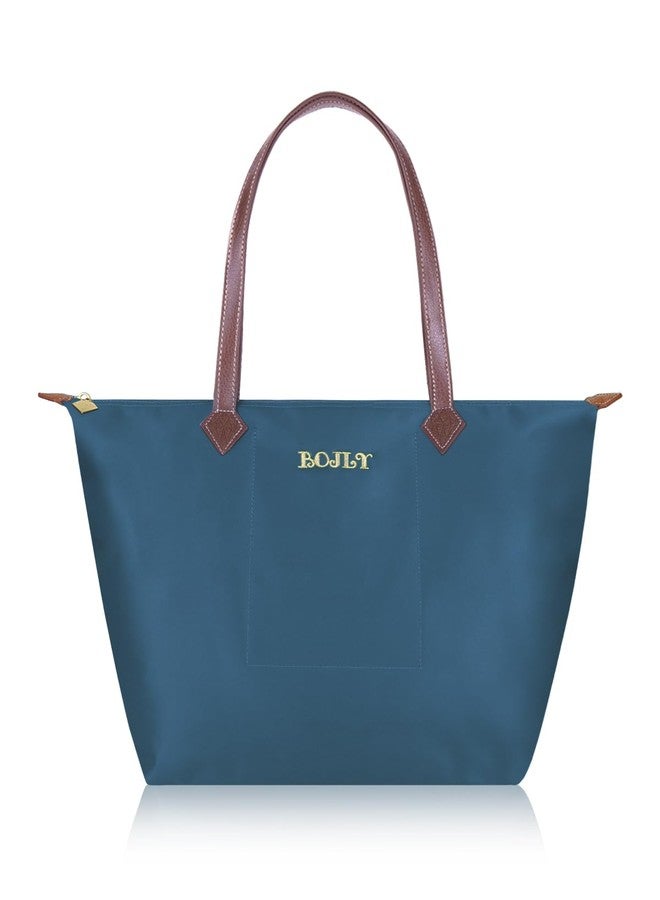 BOJLY Tote Bag for Women, 21 Liters Large Capacity Waterproof Tote Bag, Multi-Pocket Shoulder Bag, Suitable for Daily Travel, Work, Beach Shopping Bag Peacock Blue - Image 1