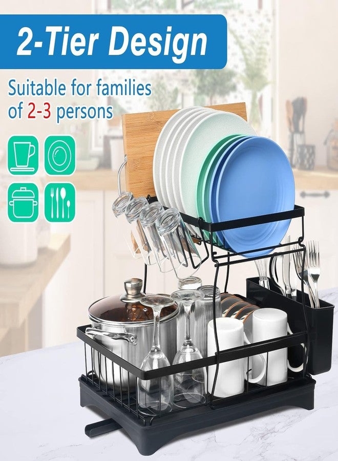 Dratal Large Dish Drying Rack for Kitchen Counter, 2 Tier Dish Drainer Organizer with Utensil Holder, Drain Board & Space Saving Design - Image 4