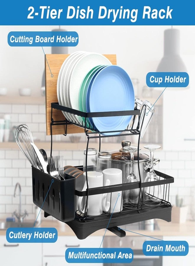 Dratal Large Dish Drying Rack for Kitchen Counter, 2 Tier Dish Drainer Organizer with Utensil Holder, Drain Board & Space Saving Design - Image 2