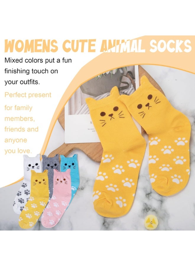 سانموجيد 5 أزواج من الجوارب القطنية، جوارب نسائية برسومات حيوانات لطيفة ومضحكة، هدايا عيد الميلاد للنساء - Image 3