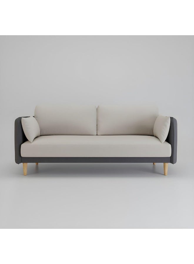 Ripple FURNITURE UAE Homes Contemporary 3-Seater Velvet Sofa, Grey and Navy Blue, Wooden Legs - Image 1