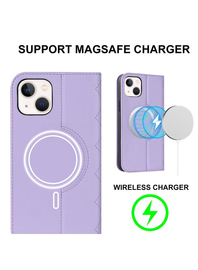 S-TOP Case For iPhone 14 Rhombic MagSafe RFID Anti-Theft Wallet Leather Phone Case - Image 2