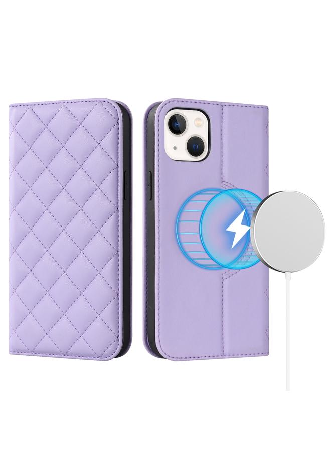 S-TOP Case For iPhone 14 Rhombic MagSafe RFID Anti-Theft Wallet Leather Phone Case - Image 1