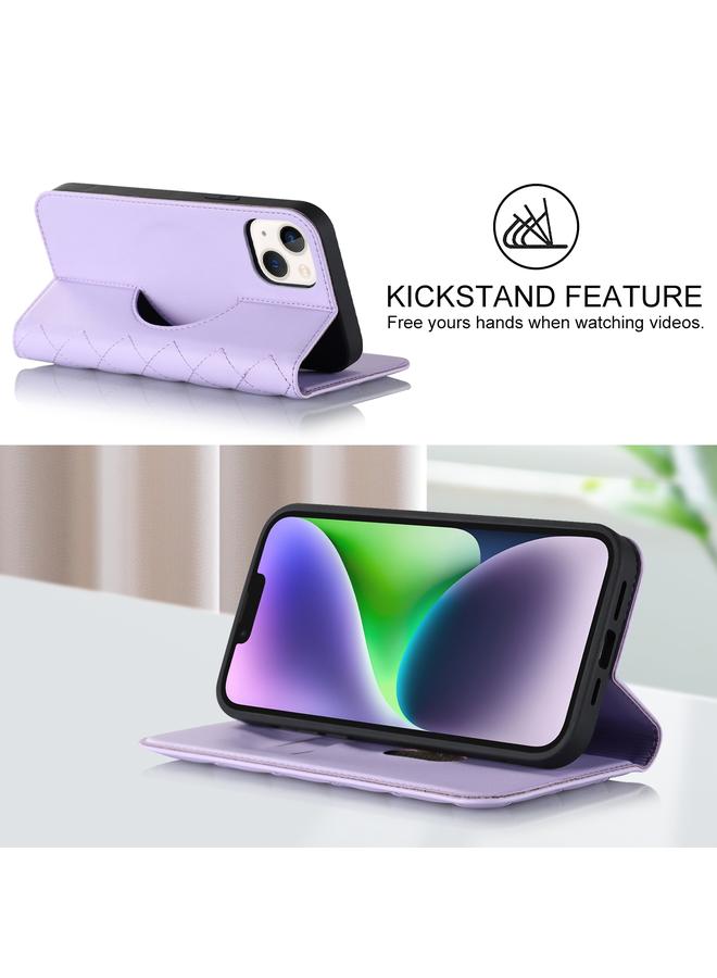 S-TOP Case For iPhone 14 Rhombic MagSafe RFID Anti-Theft Wallet Leather Phone Case - Image 4