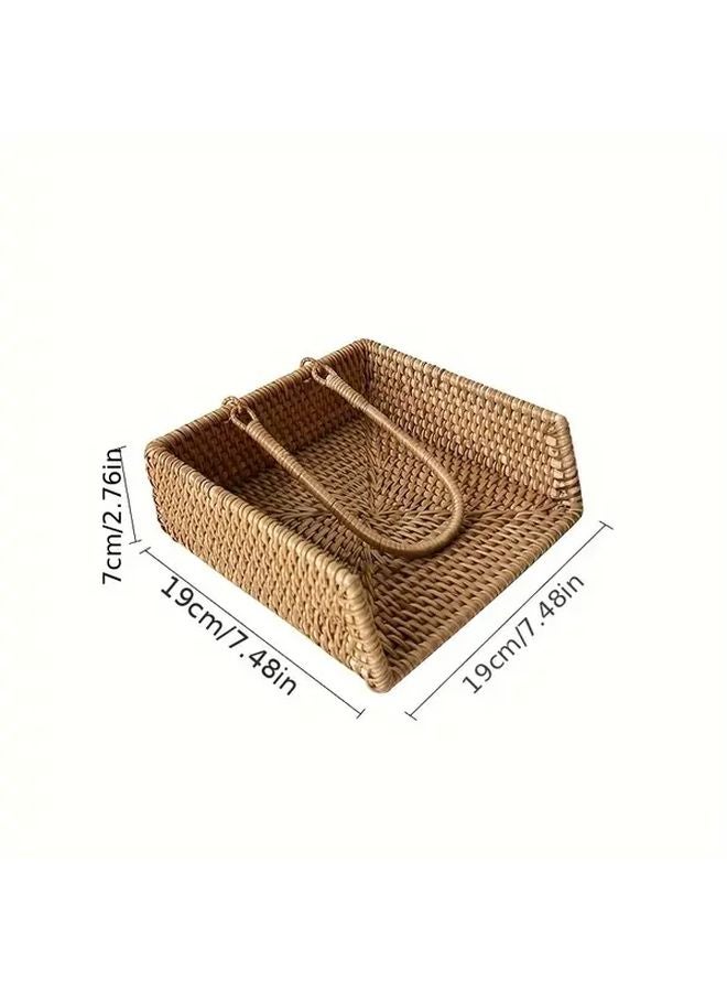 Rattan Tissue Box Napkin Storage Basket Floral Pattern Blue Pink Accents Natural Beige Home Decor Organizer 1pc - Image 3