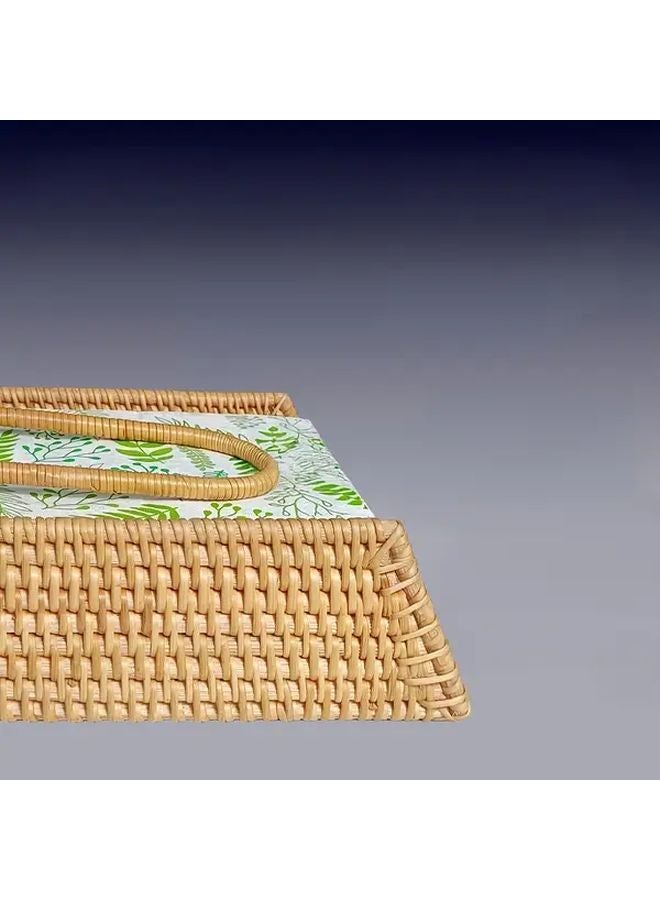 Rattan Tissue Box Napkin Storage Basket Floral Pattern Blue Pink Accents Natural Beige Home Decor Organizer 1pc - Image 5