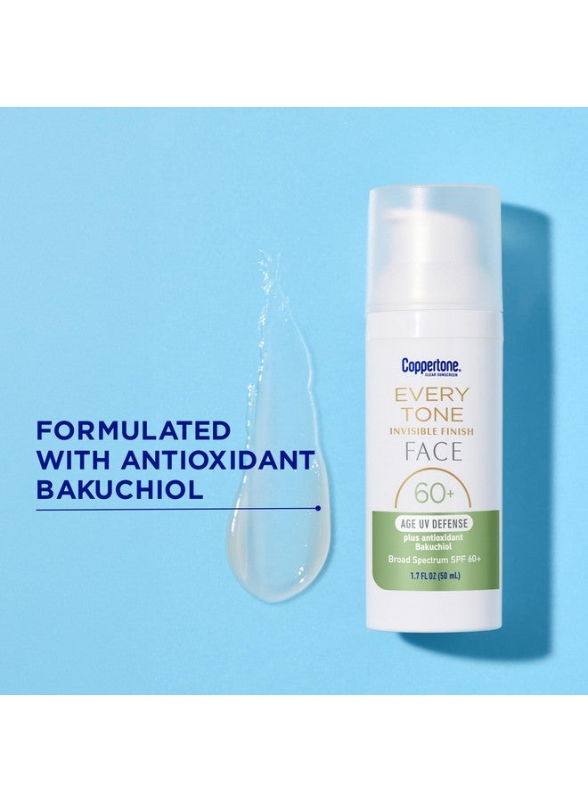 واقي شمسي للوجه من Coppertone Every Tone Invisible Finish Age UV Defense SPF 60+ مع Bakuchiol، خفيف الوزن، يمتزج مع واقي شمسي شفاف لجميع ألوان البشرة، زجاجة مضخة سعة 1.7 أونصة سائلة - Image 5