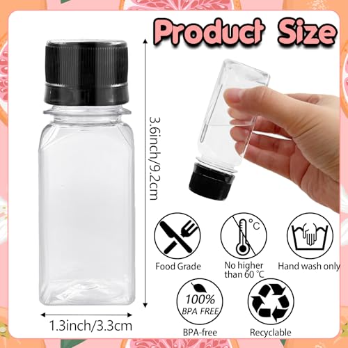 Haawooky 12 Pcs 2oz Small Shot Bottles with Black Caps,Plastic Ginger Shots Containers with 4 Funnels,Clear Empty Plastic Juice Bottles for Juice, Milk and Other Beverages - Image 2