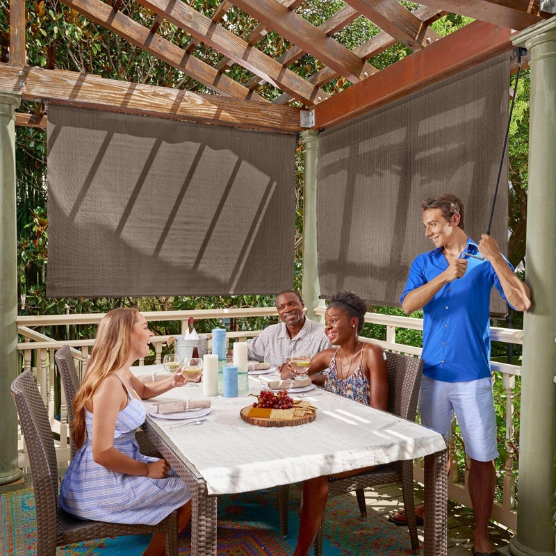 Coolaroo Outdoor Roller Shade with Wand - 90% UV Block Breathable Light Filtering Shade for Patio or Porch, Fade-Resistant, Easy-Clean Fabric, 6ft x 6ft, Mocha - Image 1