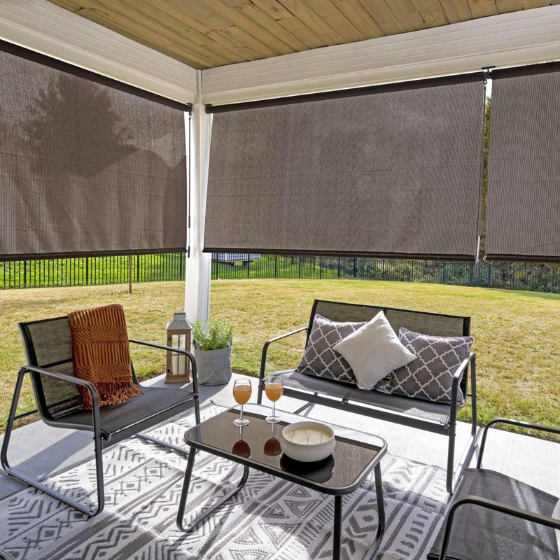 Coolaroo Outdoor Roller Shade with Wand - 90% UV Block Breathable Light Filtering Shade for Patio or Porch, Fade-Resistant, Easy-Clean Fabric, 6ft x 6ft, Mocha - Image 3