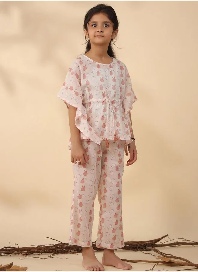 sanskrutihomes Rabbit Print Drawstring Top & Pyjama Set by Styli