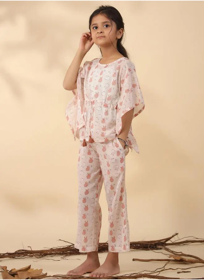 sanskrutihomes Rabbit Print Drawstring Top & Pyjama Set by Styli