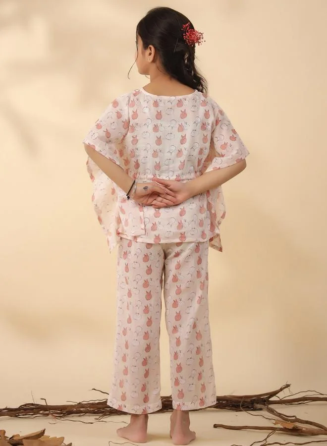 sanskrutihomes Rabbit Print Drawstring Top & Pyjama Set by Styli