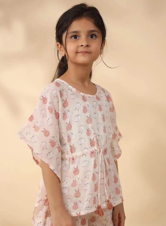sanskrutihomes Rabbit Print Drawstring Top & Pyjama Set by Styli