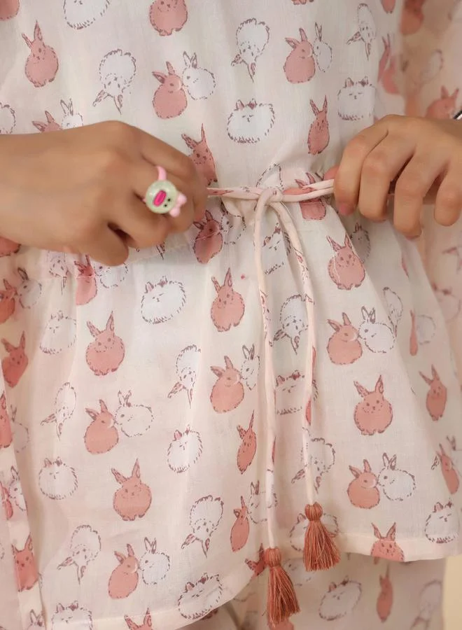 sanskrutihomes Rabbit Print Drawstring Top & Pyjama Set by Styli