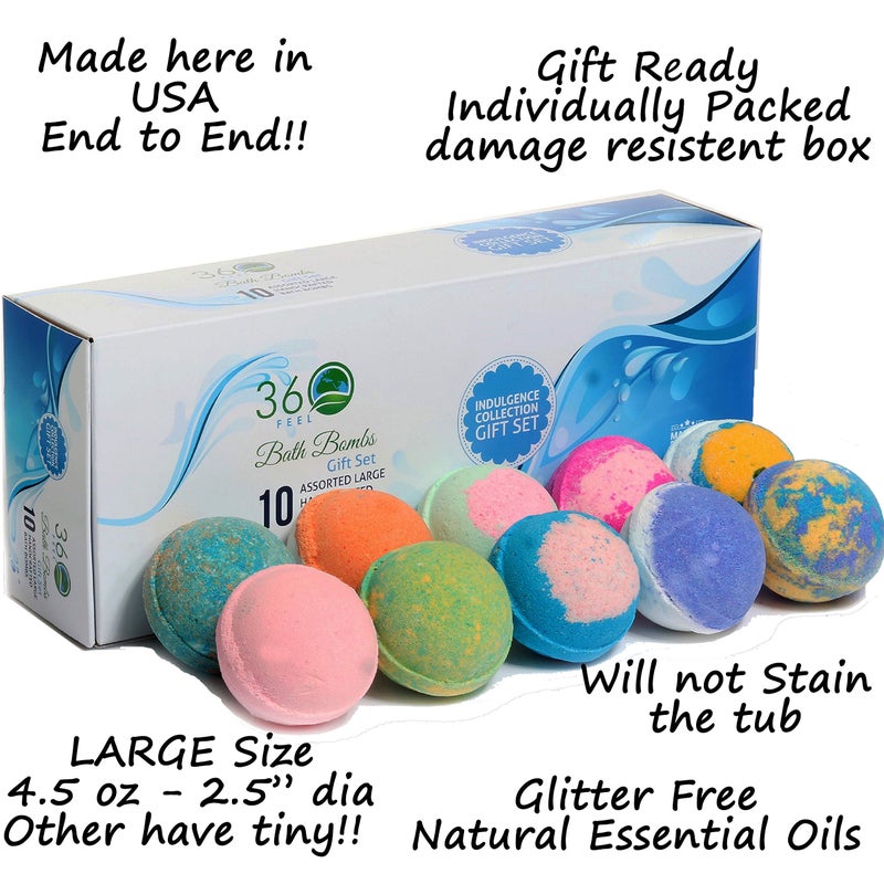 360Feel Bath Bombs Gift Set - Handcrafted Moisturizing Bath Bombs for Women Infused with Essential Oils - an Ideal Gift for Any Occasion - Non-Staining and Glitter Free Fizz - Large - Set of 10 - Image 2