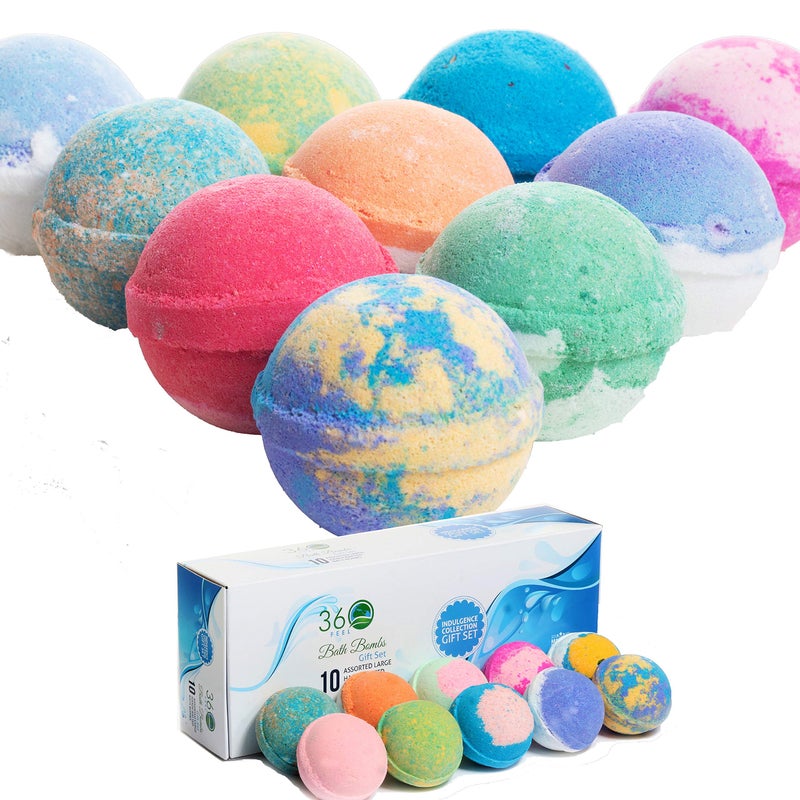 360Feel Bath Bombs Gift Set - Handcrafted Moisturizing Bath Bombs for Women Infused with Essential Oils - an Ideal Gift for Any Occasion - Non-Staining and Glitter Free Fizz - Large - Set of 10 - Image 1