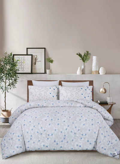Donetella Bedding Comforter Set King Size, 6-Pcs Bed Set Fits 200x200 Cms -Printed Bedding Set-All Season- Brushed Microfiber (طقم مفرش سرير فندقي)