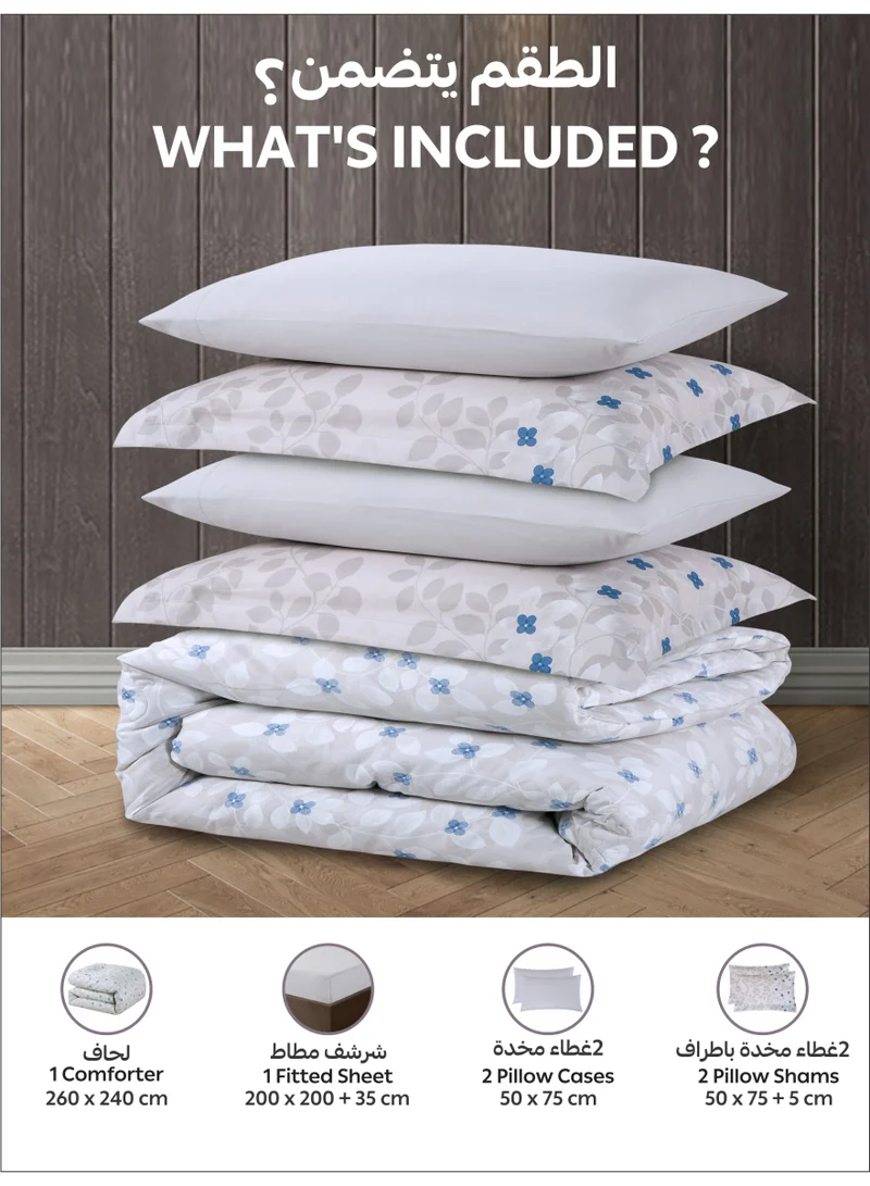 Donetella Bedding Comforter Set King Size, 6-Pcs Bed Set Fits 200x200 Cms -Printed Bedding Set-All Season- Brushed Microfiber (طقم مفرش سرير فندقي)