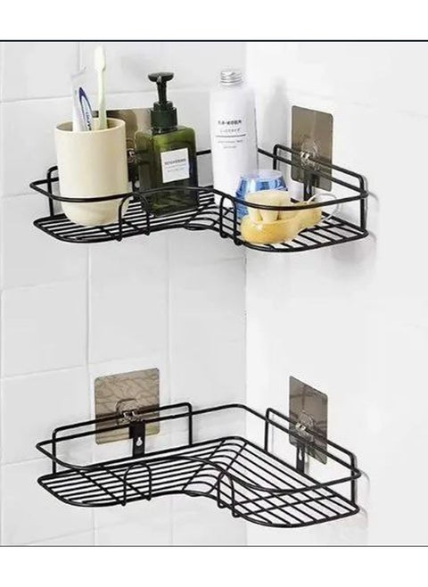 2 Pices Metal bathroom corner shelf with rust-resistant adhesive sticker with a basket design to prevent water from accumulating in it to organize all bathroom accessories. Painted with high-quality paint - Corner Shower Shelf, Self Adhesive No Drilling Wall Mounted Shower Storage Shelf Organizer For Bathroom, Kitchen And Toilet，Iron