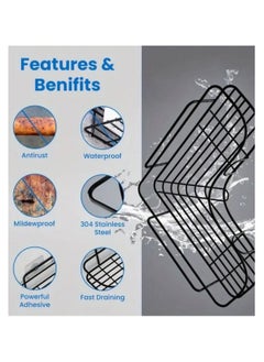 Generic 2 Pices Metal bathroom corner shelf with rust-resistant adhesive sticker with a basket design to prevent water from accumulating in it to organize all bathroom accessories. Painted with high-quality paint - Corner Shower Shelf, Self Adhesive No Drilling Wall Mounted Shower Storage Shelf Organizer For Bathroom, Kitchen And Toilet，Iron  - Image 5