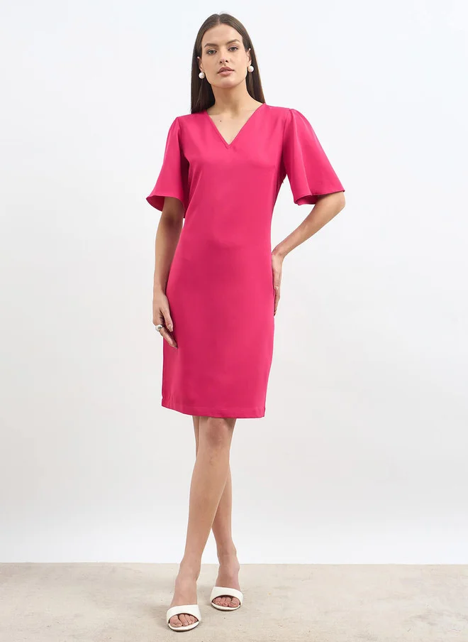 Salt Attire SALT ATTIRE Flared Sleeves Crepe Formal A-Line Dress