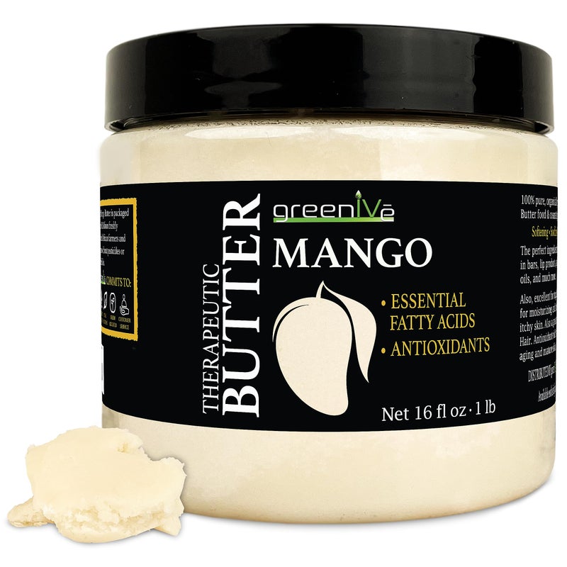 GreenIVe Deodorized Mango Butter 100 Pure Raw Creamy All Natural Skin Moisturizer 16 Ounce Jar