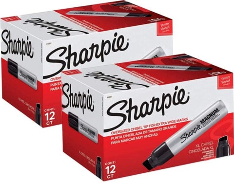 Sharpie 44001 Oversized Chisel Tip Extra Wide Magnum Permanent Marker 2 Boxes Black Sturdy Extrawide Felt Chisel Tip Quickdrying Ink is Fadeand WaterResistant 12 Marker Per Box