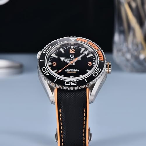 PAGRNE DESIGN ساعة أوتوماتيكية للرجال من باجاني ديزاين PD-1679 بإطار سيراميك مقاوم للماء 100 متر ساعة ميكانيكية زجاج ياقوتي مضيئة ساعة رجال (برتقالي) - Image 4
