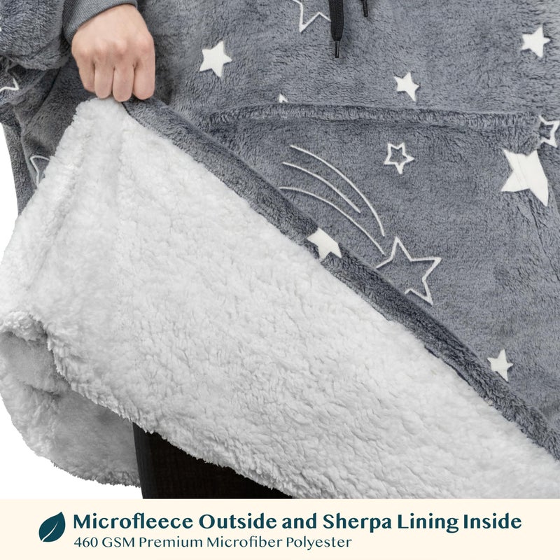 PAVILIA PAVILIA Wearable Blanket Sweatshirt for Kids Boy Girl Glow in The Dark Star  Warm Cozy Giant Blanket Hoodie  Fleece Sherpa Oversized Blanket Sweatshirt with Sleeves  Big Pocket - Image 3