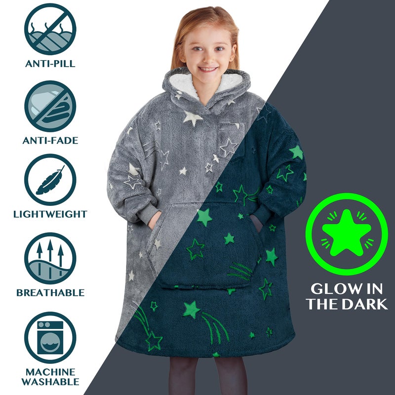 PAVILIA PAVILIA Wearable Blanket Sweatshirt for Kids Boy Girl Glow in The Dark Star  Warm Cozy Giant Blanket Hoodie  Fleece Sherpa Oversized Blanket Sweatshirt with Sleeves  Big Pocket - Image 5