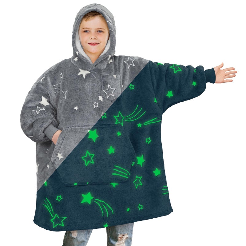 PAVILIA PAVILIA Wearable Blanket Sweatshirt for Kids Boy Girl Glow in The Dark Star  Warm Cozy Giant Blanket Hoodie  Fleece Sherpa Oversized Blanket Sweatshirt with Sleeves  Big Pocket - Image 1