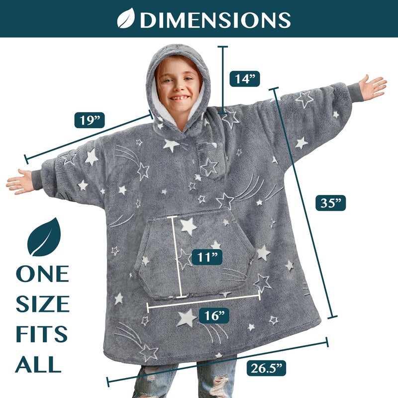PAVILIA PAVILIA Wearable Blanket Sweatshirt for Kids Boy Girl Glow in The Dark Star  Warm Cozy Giant Blanket Hoodie  Fleece Sherpa Oversized Blanket Sweatshirt with Sleeves  Big Pocket - Image 4