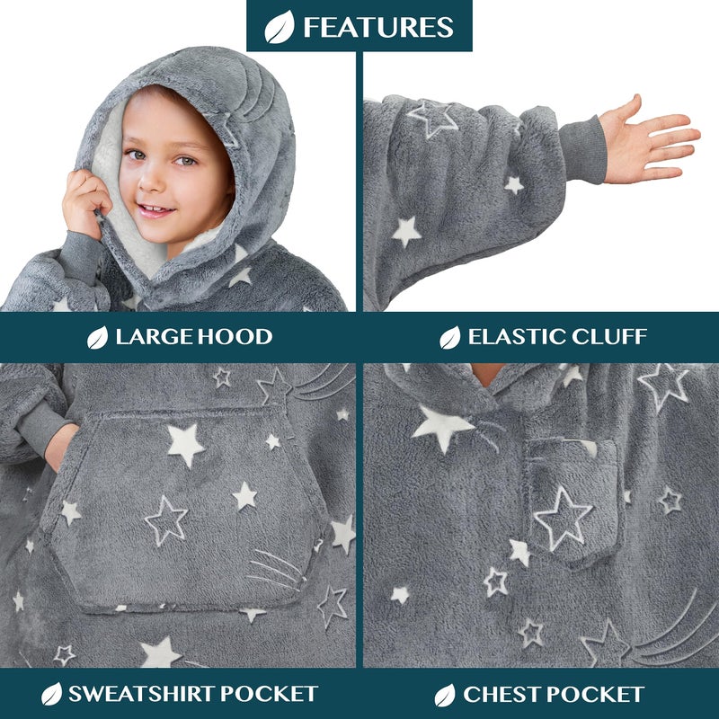PAVILIA PAVILIA Wearable Blanket Sweatshirt for Kids Boy Girl Glow in The Dark Star  Warm Cozy Giant Blanket Hoodie  Fleece Sherpa Oversized Blanket Sweatshirt with Sleeves  Big Pocket - Image 2