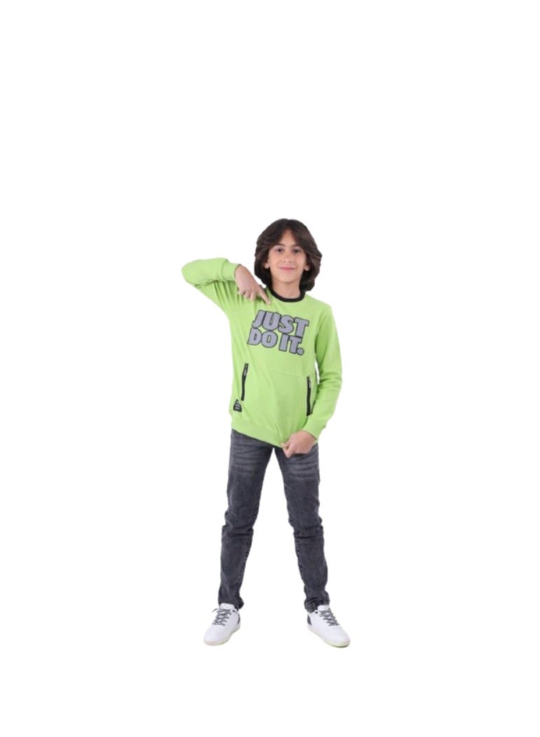 Boys' set, green T-shirt and gray jeans  - Image 1