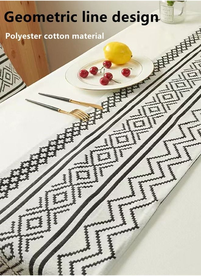 Kutis 1-Piece Geometric Tassel Table Runner Polyester Cotton Black/ White 180 x 33 Centimeter  - Image 3
