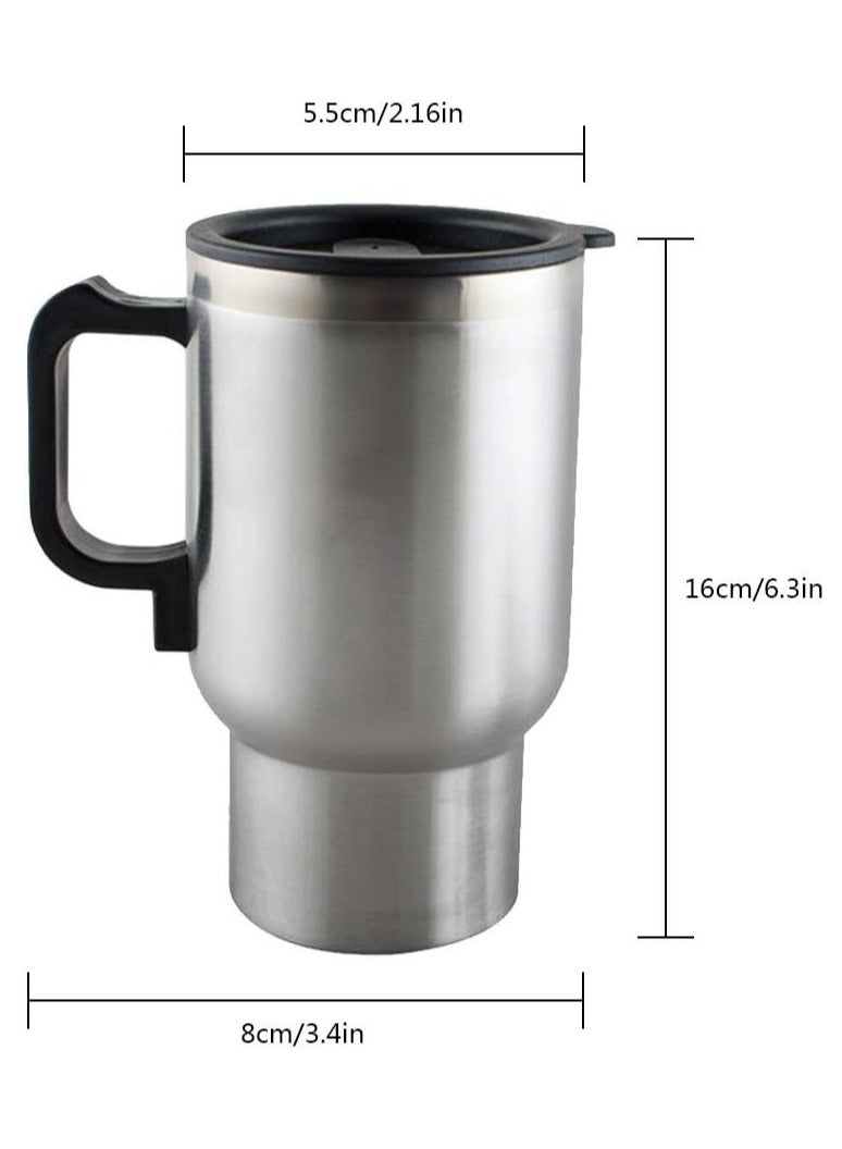 بامير كوب تسخين السيارة 12 فولت، 473 مل/16 أونصة من الفولاذ المقاوم للصدأ للسيارة، كوب ماء وقهوة وشاي مغلي، كوب ترمس معزول وغطاء محكم، قابس معزول تلقائي، لون فضي - Image 5