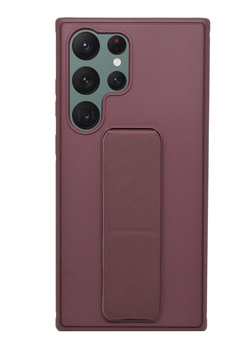 ELTRAZONE Galaxy S23 Ultra Case Fully Covered With Finger Grip Stand Holder Anti Slip Shockproof Protective Case Cover For Samsung Galaxy S23 Ultra 5G (Maroon) - Image 1