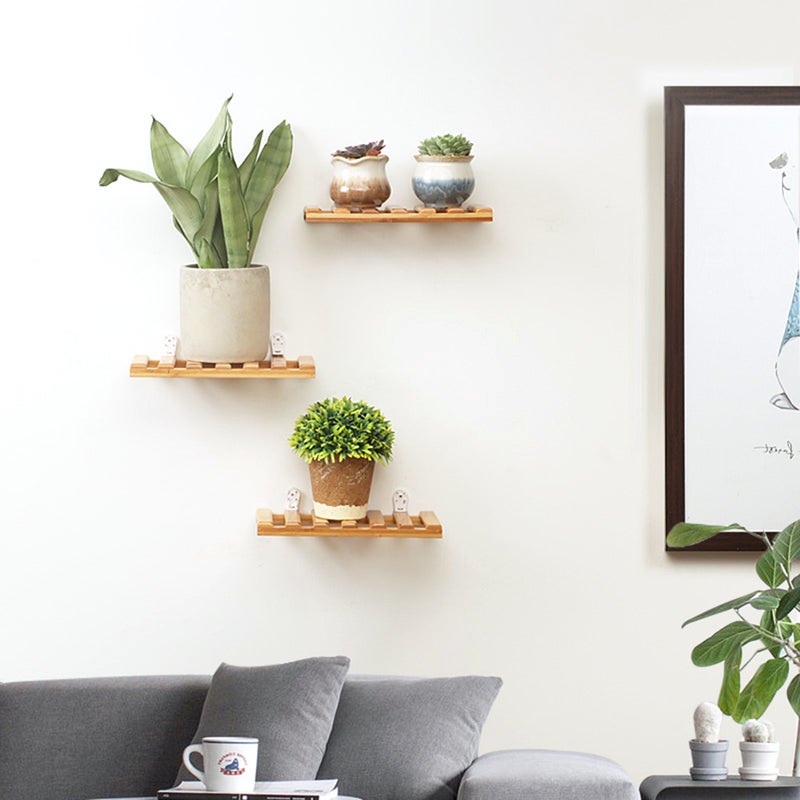 Edge Floating Shelve Floating Shelf Bracket Wall Ledge Bamboo Storage Rack Wall Decor - Image 2
