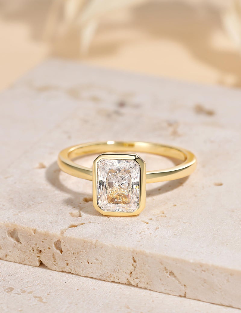 EAMTI 3CT Engagement Rings for Women Radiant Cut CZ Solitaire Promise Wedding Bands Travel Bezel Ring 14K Gold Plated Size 6 - Image 2