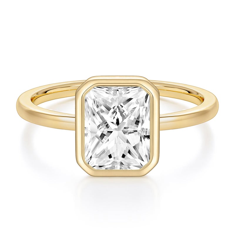 EAMTI 3CT Engagement Rings for Women Radiant Cut CZ Solitaire Promise Wedding Bands Travel Bezel Ring 14K Gold Plated Size 6 - Image 1