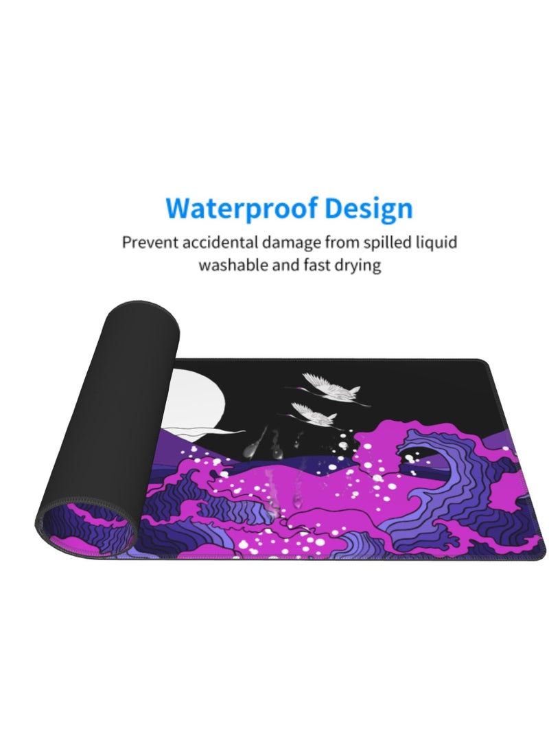 Excefore Japanese Balck Blue Purple Wave Gaming Mouse Pad, 31.5 X 11.8 Inch XL Cool Style Art Design Print Big Mousepad Extended Large Laptop Keyboard Non-Slip Rubber Base with Stitched Edges for Home Office  - Image 4
