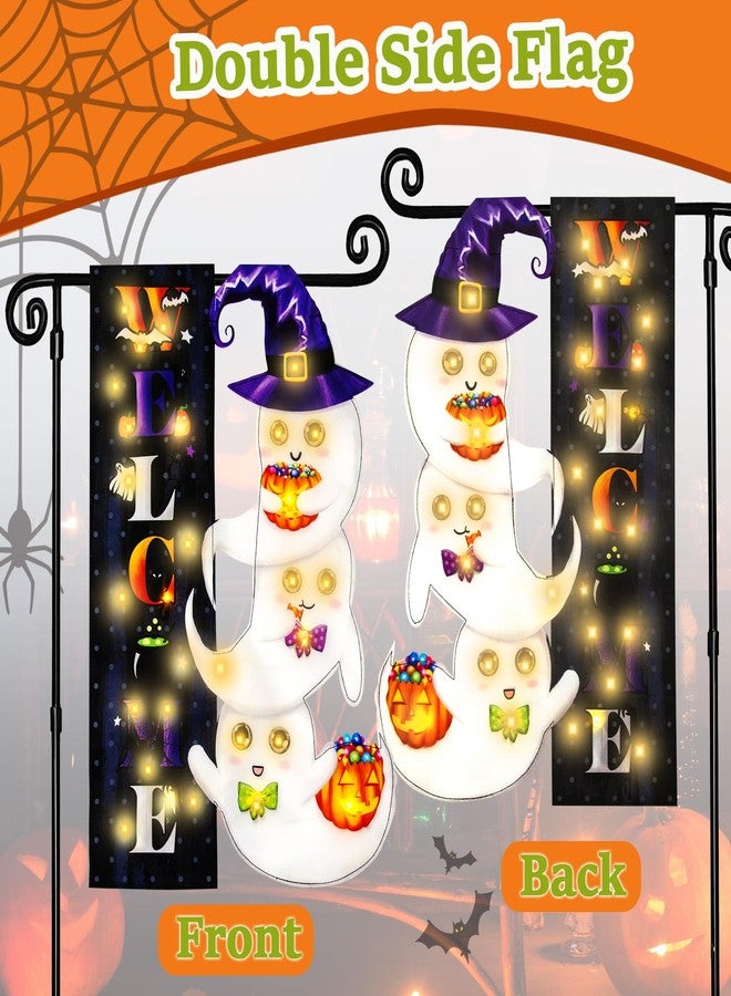 FLAGMESAGE Halloween Lighted Garden Flag, Solar Yard Flag for Outside, 8 Modes Double Sided Welcome Halloween Ghost Outdoor Decorations for Home Porch (Ghost-12x18) - Image 5